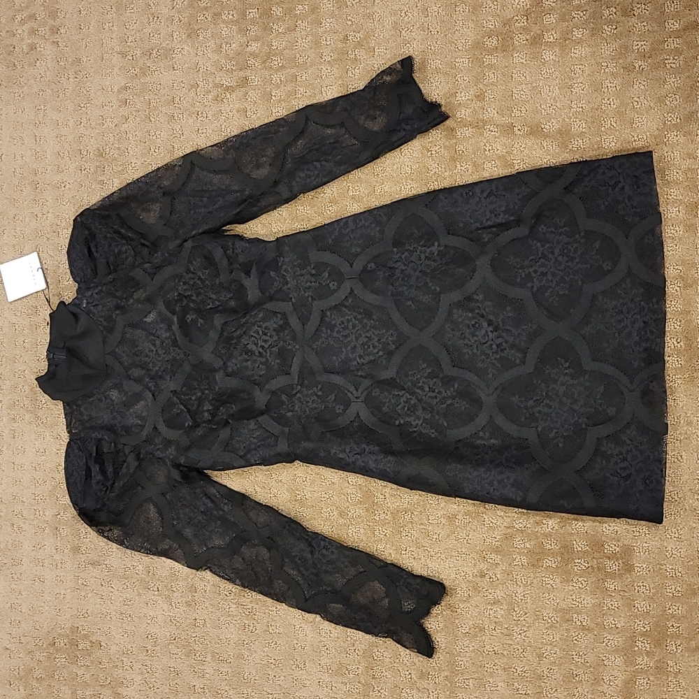 Sandro Black Coeur Long Sleeve Lace Dress